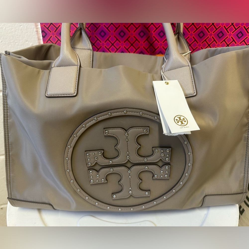 Tory Burch French grey Ella studded bag.  Brand new with tags.
